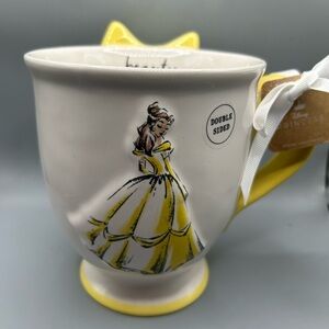 Rae Dunn Disney Princess Belle BEAUTY Mug With Large Figural Yellow Bow NEW